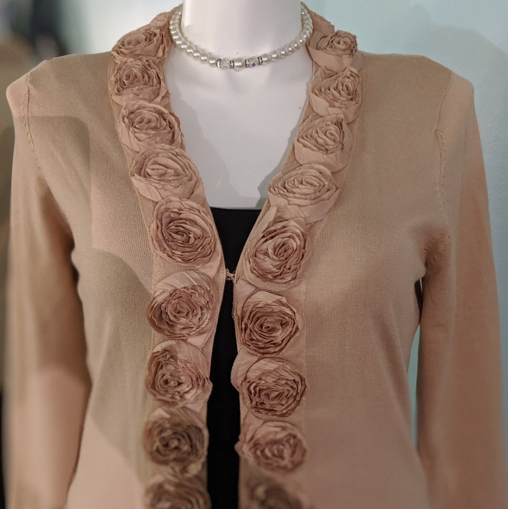 Red (brand) blush cardigan with roses trim